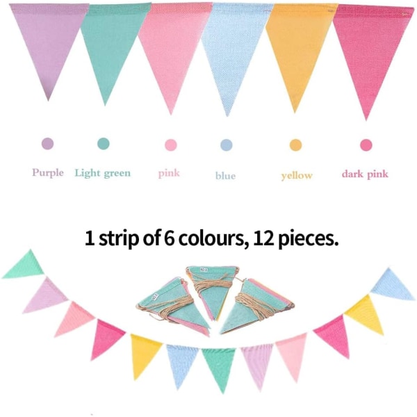 48 Multicolor Burlap Triangle Flags 4 st Bunting Flag Banners Utomhus Girlang för Födelsedagsfest