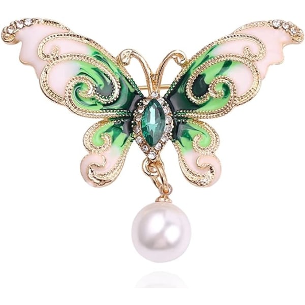 1 Pack Butterfly Lightproof Pearl Liten brosch krage Pin Pearl Butterfly girl Klänning Accessoarer green