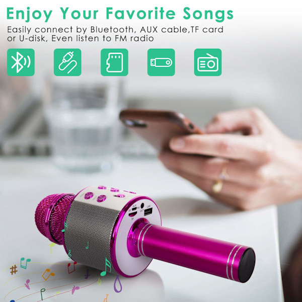 5 i 1 barn Bluetooth-mikrofon med högtalare, bärbar mikrofonleksak（） Pink