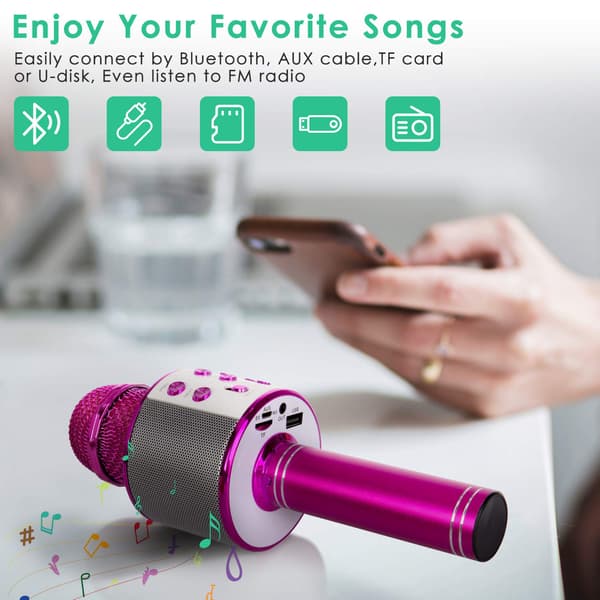 5 i 1 Børns Bluetooth Mikrofon med Højttaler, Bærbar Mikrofonlegetøj Pink