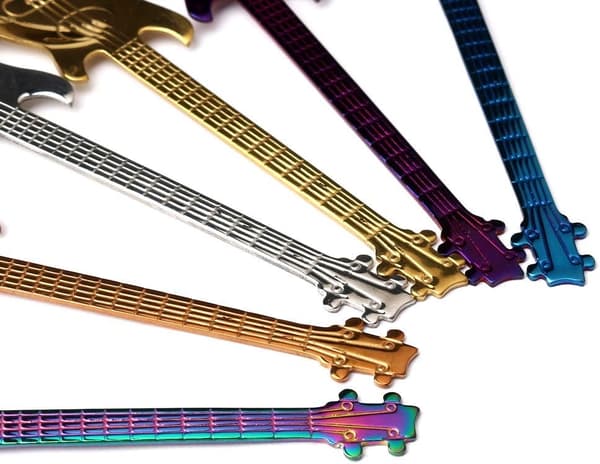 6 st gitarrkaffeskedar i rostfritt stål, söta teskedar i presentförpackning