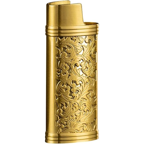 Mini Tändare i Zinklegering Fodral Återanvändbar Bärbar Tändare Fodral med Blommönster（guld） gold