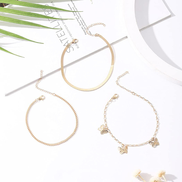 Boho Fjärilslager Guld Ankellänkar Strand Orm Ben Kedjor för Kvinnor och Flickor