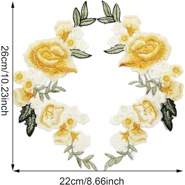 Vattenlösliga färgglada blommor kläder broderi lappar DIY lappar (gul) 1 par yellow