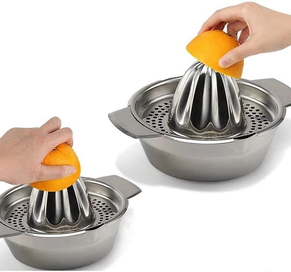 Citron Citruspresser med Beholder Rustfrit Stål Citronpresser Appelsinpresser