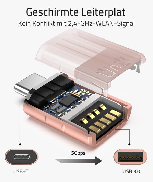 USB C-adapter til USB 3.0 10 Gbps OTG-adapter for dataoverføring og lading (2 stk, rosa) Pink
