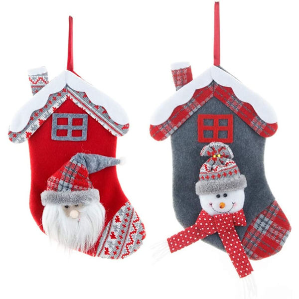 2 st julstrumpor hus jultomte snögubbe hängande presentpåse hängande prydnad för julgran