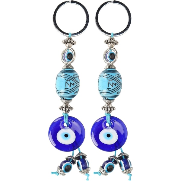 2st Evil Eye-nyckelring Blå turkiskt glasamulett Berlockhänge Pärlor Nyckelring Smycken