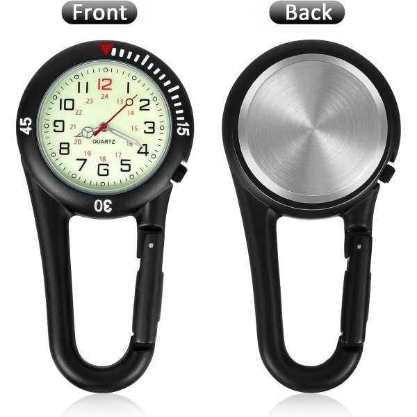 2 delar Clip on Quartz Watch Ryggsäck Fob Bälte Watch säkerhetsspänne för utomhusaktiviteter （svart+vit）