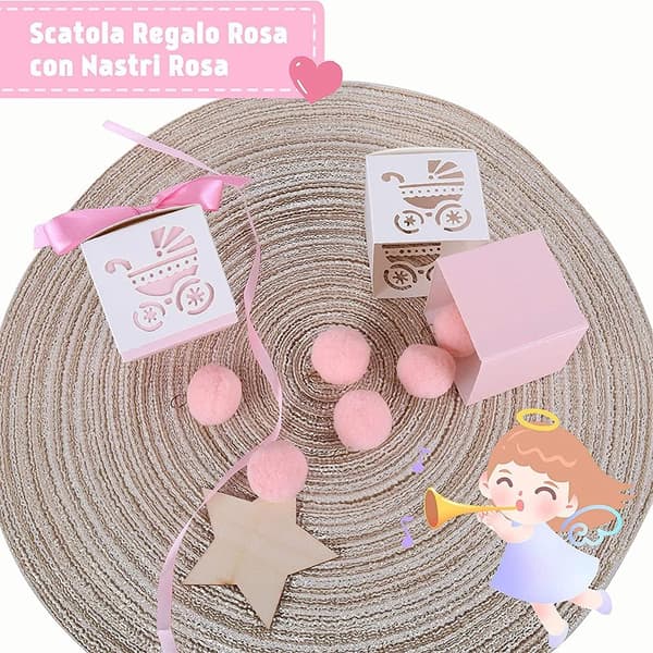 Paket med 50 presentaskar, presentask för nyfödda bebisar, presentaskar för fester, presentask med bandgodis (rosa) Pink