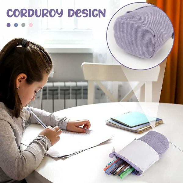 1 st pennfodral, PU Corduroy Transformer Teleskopisk stativ pennfodral（Lila） Purple