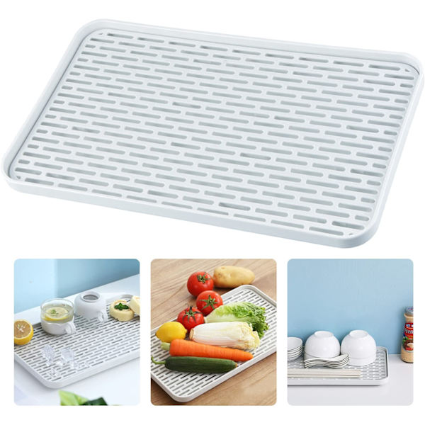 Diskställningsmatta avlopp med droppbricka - Stor avrinningsbräda 39 x 22,5 cm  (Vit) 39*22.5cm