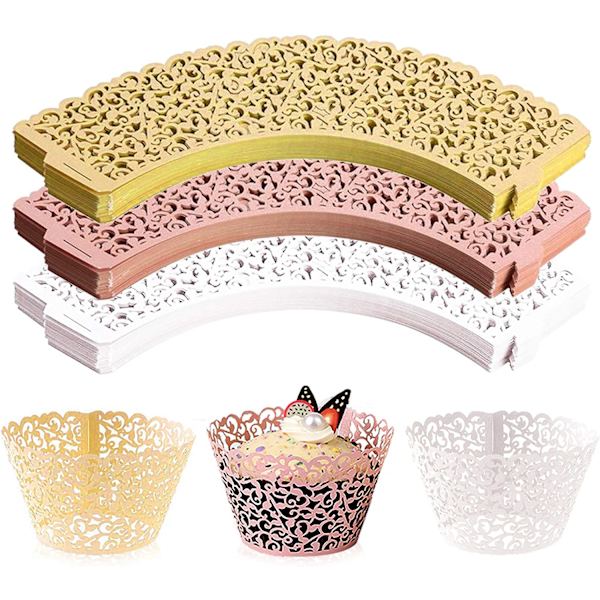 150-pack cupcake-omslag, spetslaserutskurna foder, pappersbakformar för bröllopsfest födelsedag