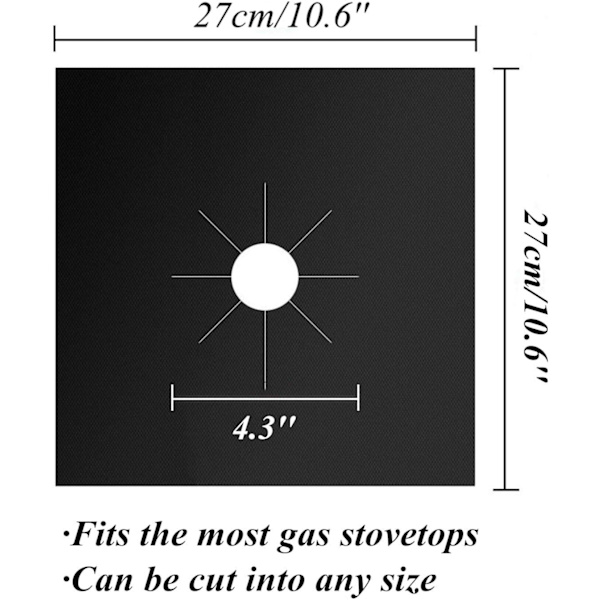 Spishällsskydd, återanvändbara gasspisplattor, 10,6\" x 10,6\" (8 ark svart)