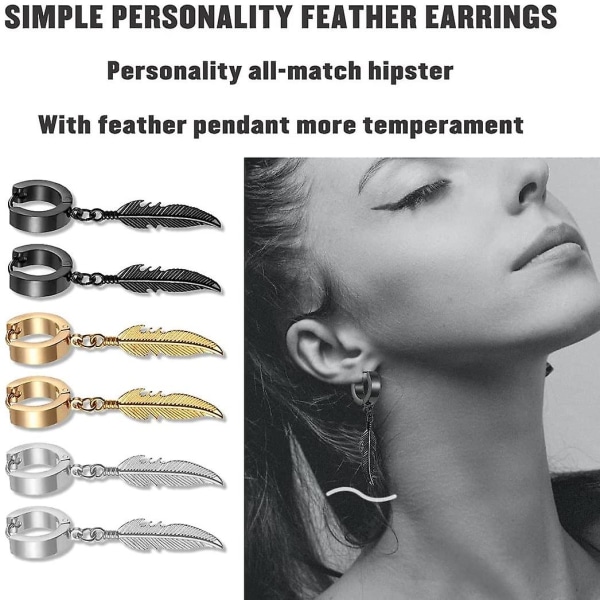 3 par örhängen i rostfritt stål, damörhängen, för kvinnor, män, unisex (svart, silver, guld)