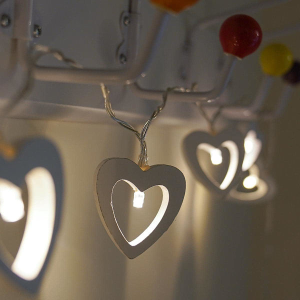 Trähjärtformade ljusslingor - Batteridrivna - 10 varmvita LED-lampor