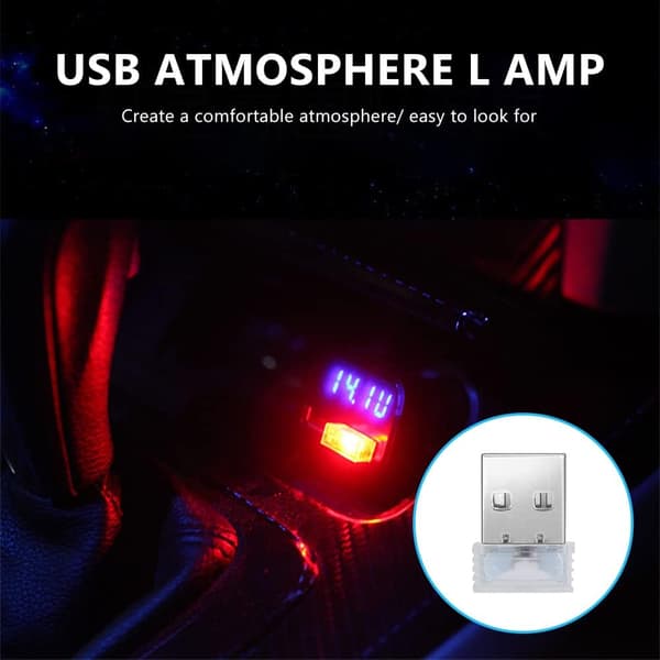 LED-billampor för bilar, 4 universella mini-USB-lampor - röda red