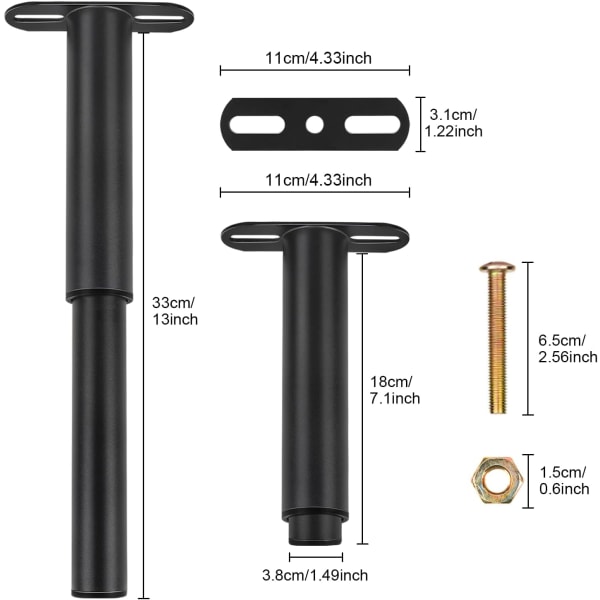 2 ställbara sängben, justerbara sängmittens stödben Höjd 18-33 cm, möbelstödben i metall