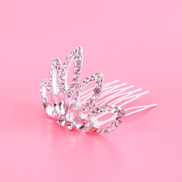 1 stk Mini Kam Prinsesse Tiara Rhinestone Hårspenner til Bryllupshår (hvit) White
