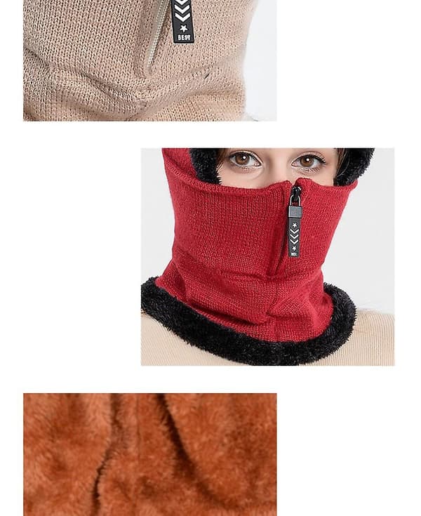 Dam vinterhalsduk munskydd fleece varm stickad mössa 1 st (röd) Red