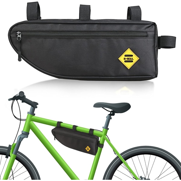 Triangulär cykelväska stor, sadelväska för övre rör 34,5x13x5,5cm, 2L stor kapacitet cykelväska för främre ram