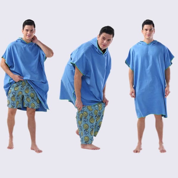 Huvhandduk Poncho Vuxen Strand Bärbar Mikrofiber Våtdräkt Universal Storlek för Surfare Simmare（blå） blue