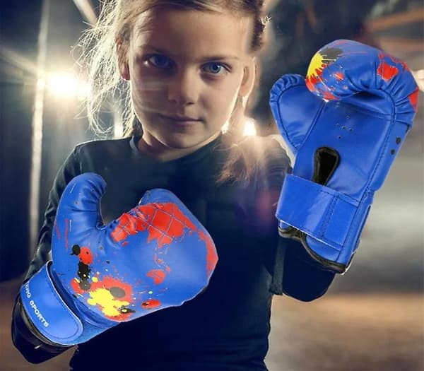 Barnboxningshandskar, läderboxningshandskar, nybörjarsparringhandskar blue