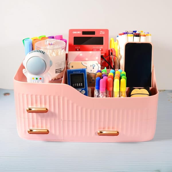 Makeup-arrangör med lådor, kosmetikarrangör, för byrå, sovrum, badrum (rosa)