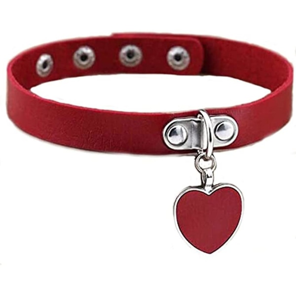 Trendig Cool Rock Style Steampunk Punk Gothic Heart Pendant Link PU Läder Choker Halsband - Röd