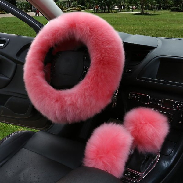 Bil varm antisladd cover mjukt fluffigt tredelat set (rosa) Pink