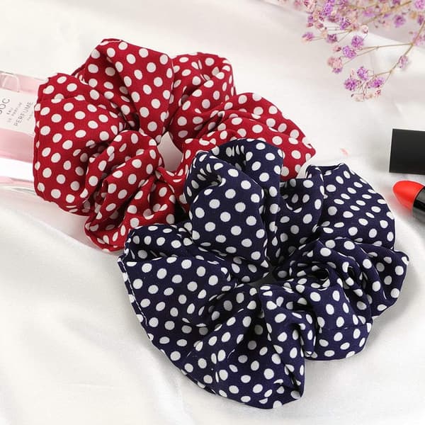 12 stk. Polkadot og rutete Chiffon Hårstrikker Elastiske Hårbånd Hestehaleholder
