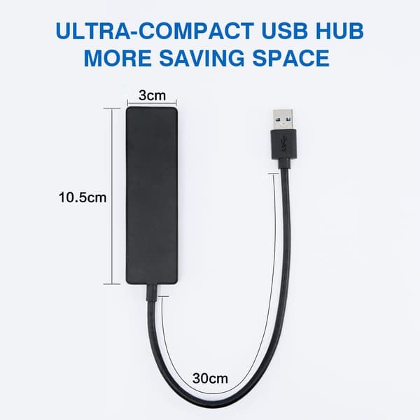 USB-hub, 4 USB-porte Bærbar Multi USB-hub med 3 USB 2.0, 1 USB 3.0 til bærbar computer, sort