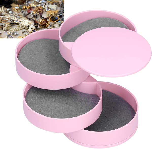 Multifunktionel rund firelags smykkeæske med låg til opbevaring af halskæder pink