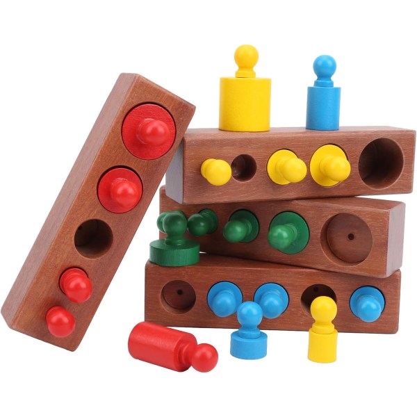 Knob Cylinder Färg Trä Cylinder Socket Block Set Pedagogiska Lärande Leksaker