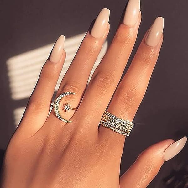 Stjerne Måne Cubic Zirconia Ring Indlagt Ring Åben Ring Fingergave Til Kvinder (guld)