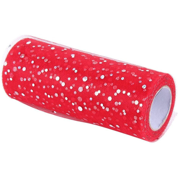 Paljett tyll rulle 6\" x 10 yards DIY kläder tyg tillbehör (röd) Red