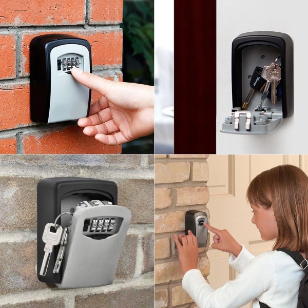 Nyckellåslåda 4-siffrig kombinationsväggmonterad Nyckelsäker Säkerhetsförvaringslåda för att dela nycklar säkert inomhus och utomhus