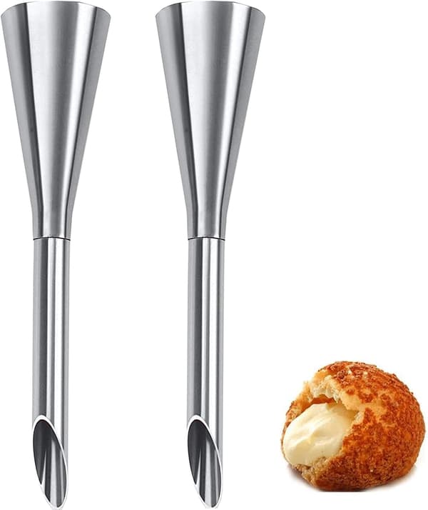 2 STK. Creme Icing Sprøjtedyse, Lang Puff Dyse i Rustfrit Stål, Creme Fyldeværktøj
