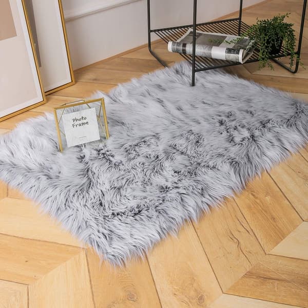 Mykhet Grå Fuskepels Teppe 60x90cm Soverom Teppe Baderom Teppe