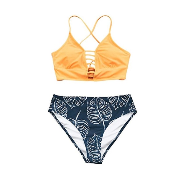 Kvinnors Bikini Badkläder Blommigt Tryck Spets Upp Flera Färger Remmar, Orange+Blå, M Orange m