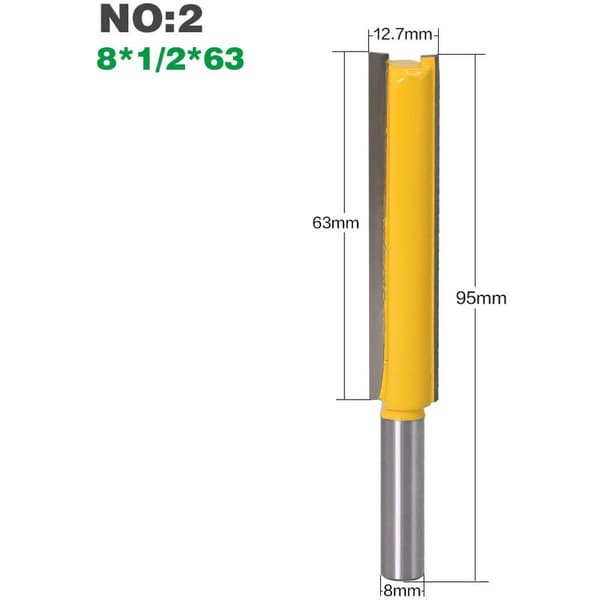 3 stk 8 mm skaft ekstra lange fresebits, dobbeltkantet rett kniv, forlenget trimkniv, trimmemaskin kutterhode