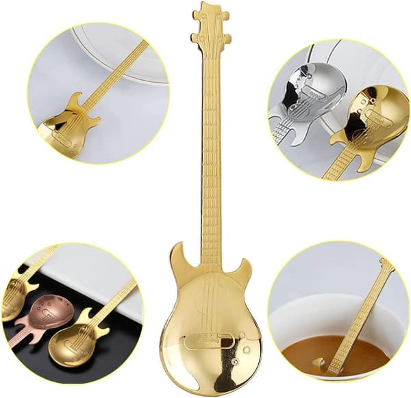 Set med 6 rostfria dessertskedar, teskedar, kaffeskedar, rostfria gitarrskedar