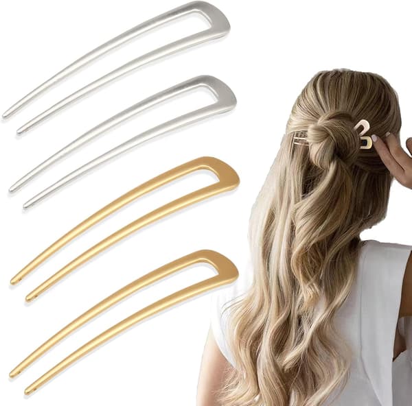 4 stk U-formede hårnåler, metall hårpinner, chignon hårspenner, hårtilbehør