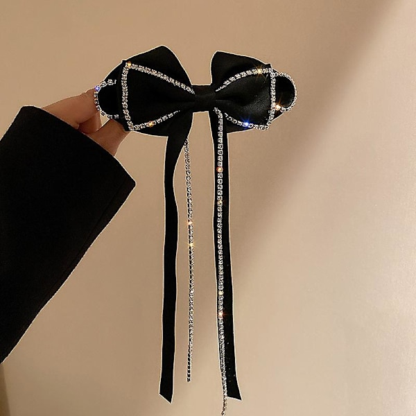 Kvinnors rosett strass tofs hårklämma fjäderklämma (svart) 1 st