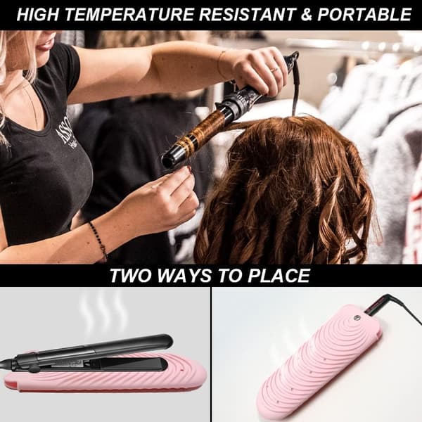 Bärbar värmebeständig silikonhårplattångsstylingväska (rosa) Pink