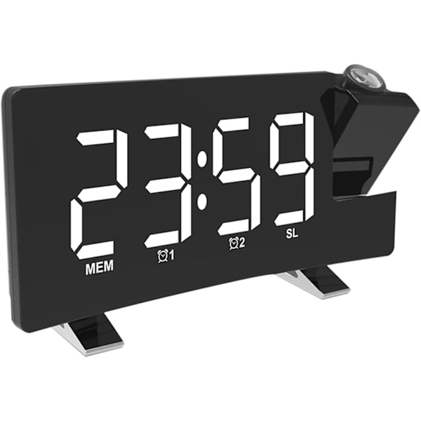 Digital väckarklocka Projektor USB-laddningsväckarklocka 180 graders display (vit) White
