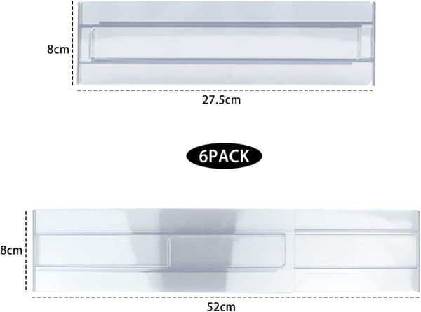 6 STK Klare Skuffeinddelere Organizer, Udvidbare Skuffeinddelere i Plast (Transparent)