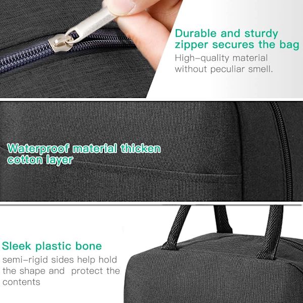 Lunch Cool Bag Vattentät Termisk Läckagesäker Organizer för Arbete, Skola, Picknick (Helt Svart) Black