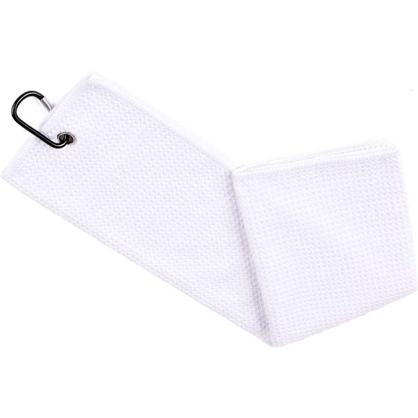 2-pack 16" x 24" Tri-fold golfhanddukar, premium mikrofibertyg våffelmönster (vit) White