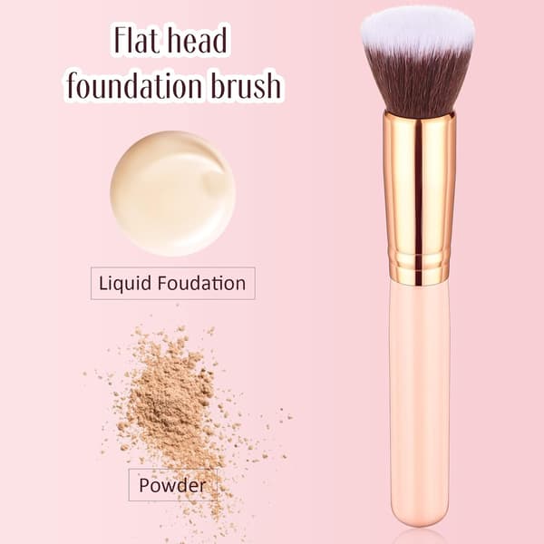3 stk. profesjonelle flattopp-børster for ansiktspudder, rouge og foundation (rosa)